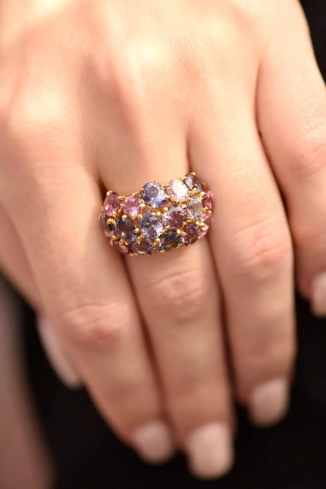 10 Carat Natural Purple Spinel 14 Karat Yellow Gold Cocktail Ring by D&A