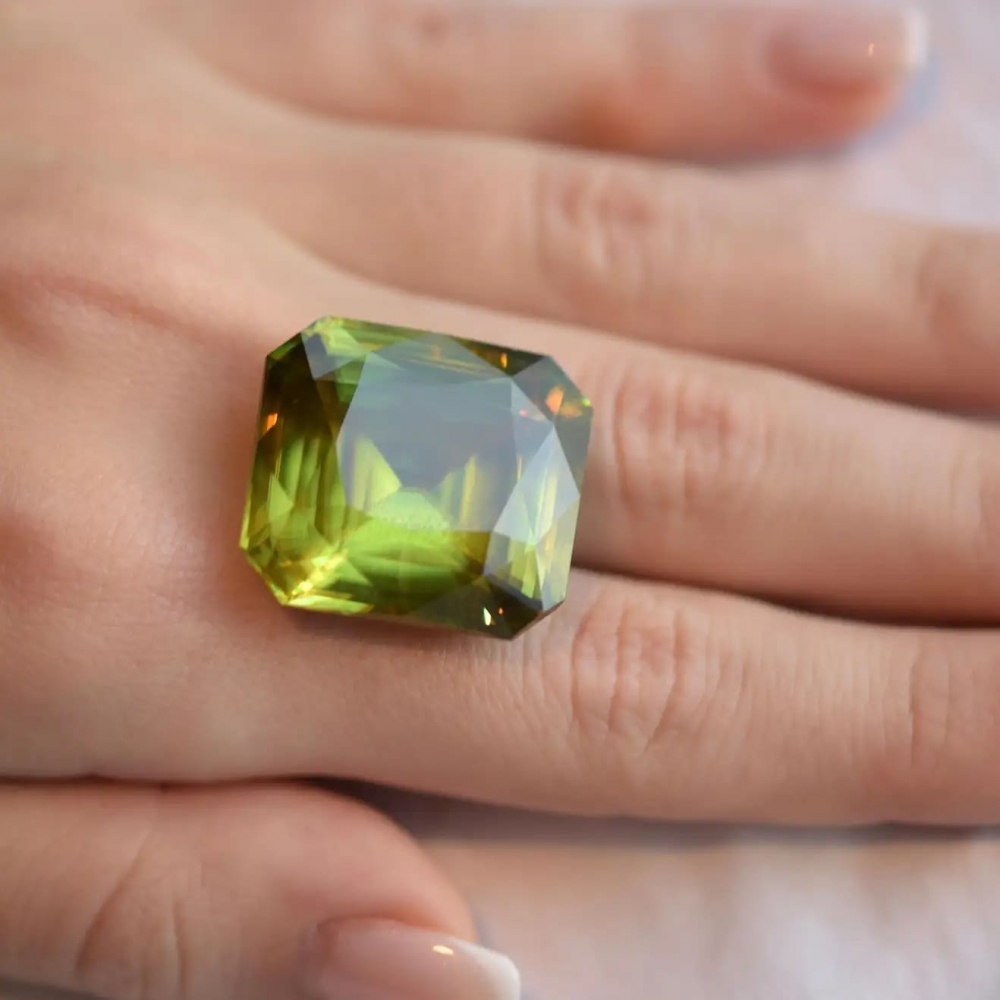 70 Carat Natural Green Madagascar Sphene Radiant Shape