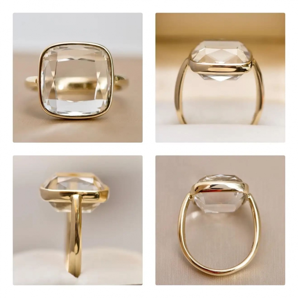 10 Carat Rock Crystal 14 Karat Yellow Gold Casual Ring