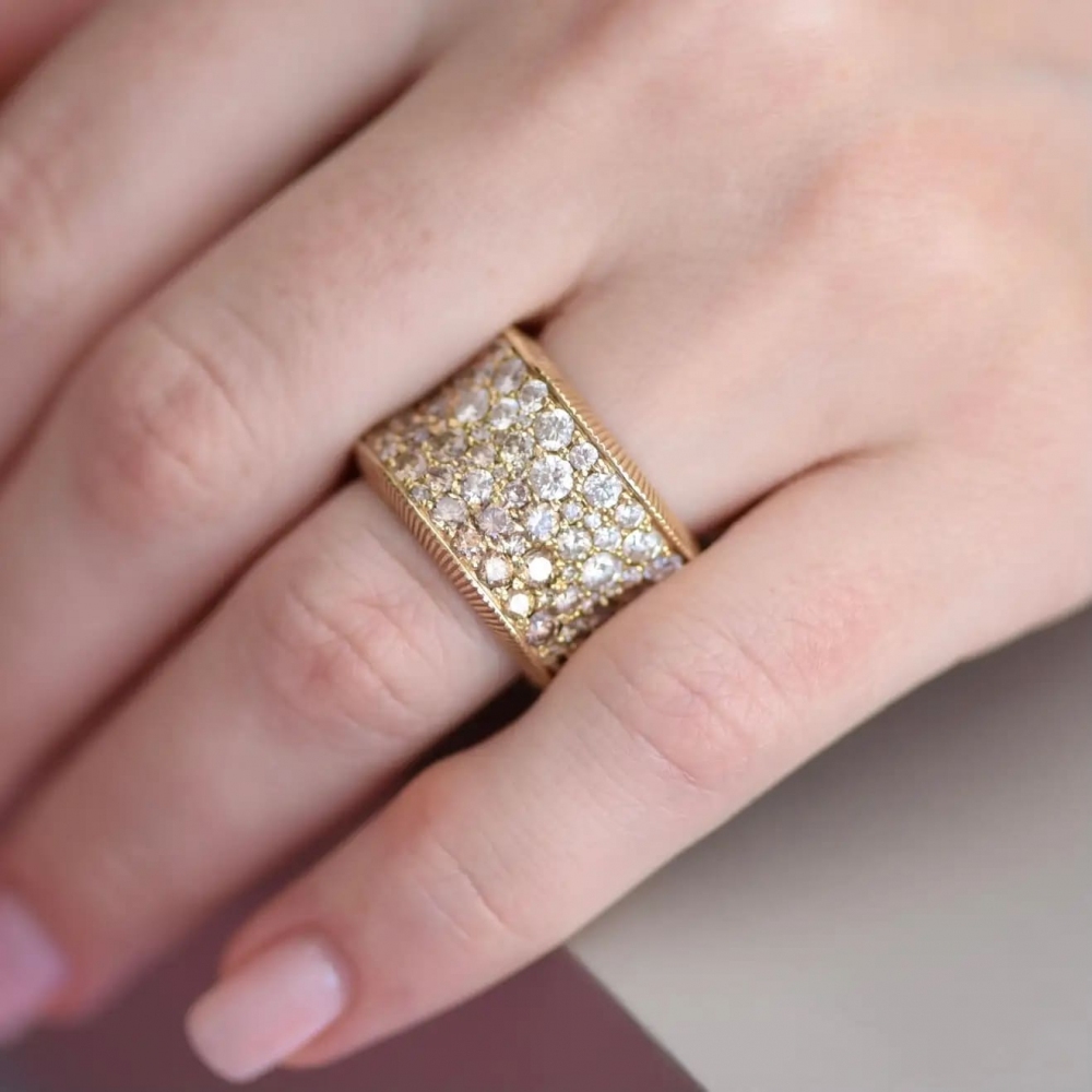 7 Carat Cognac, Champagne, White Diamonds 14 Karat Yellow Gold Ring Glow by D&A