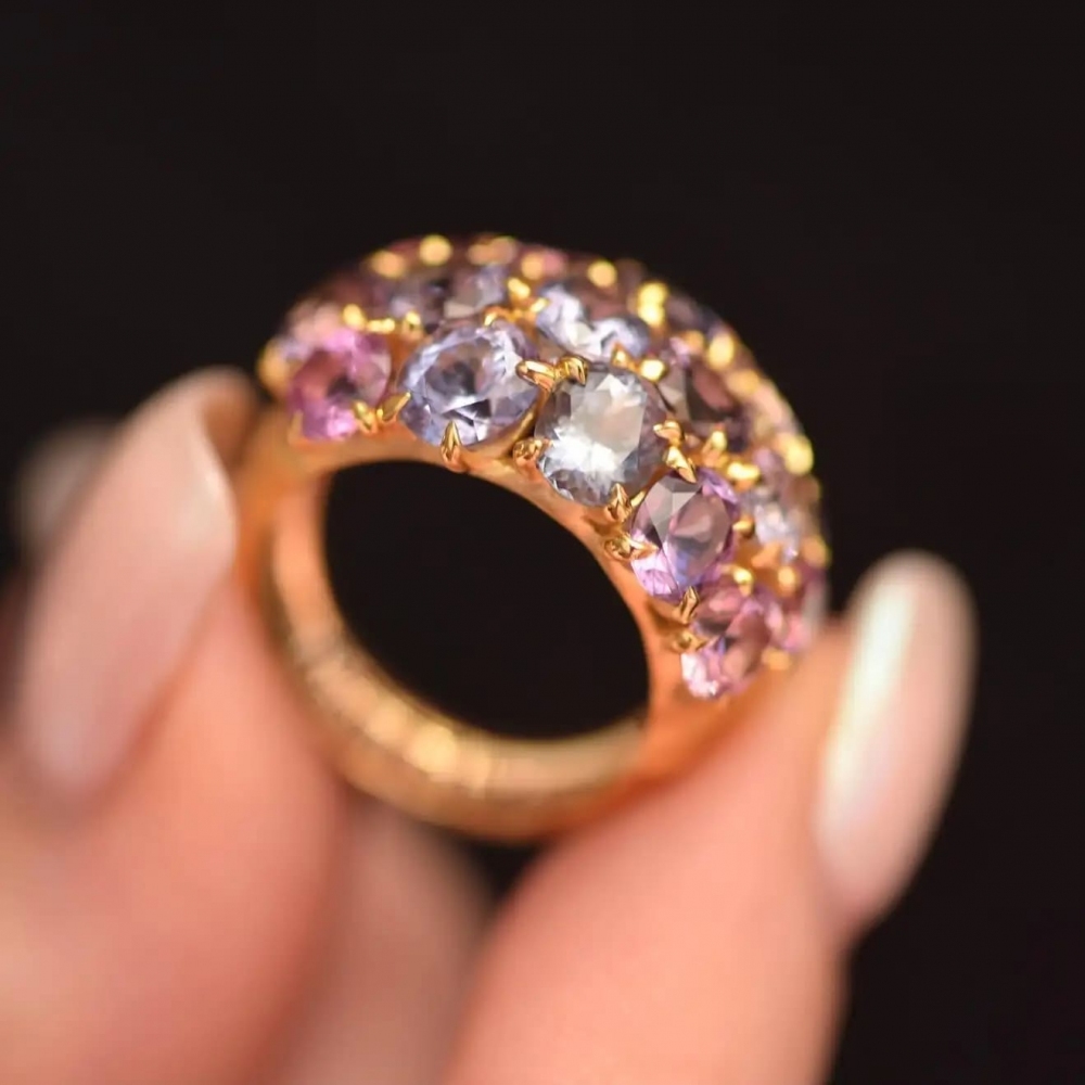 10 Carat Natural Purple Spinel 14 Karat Yellow Gold Cocktail Ring by D&A