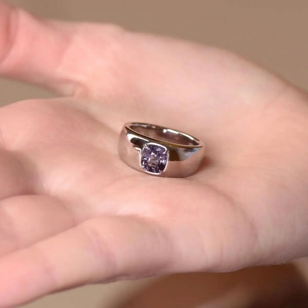 1.6 Carat Purplish Grey Natural Spinel 14 Karat White Gold Ring