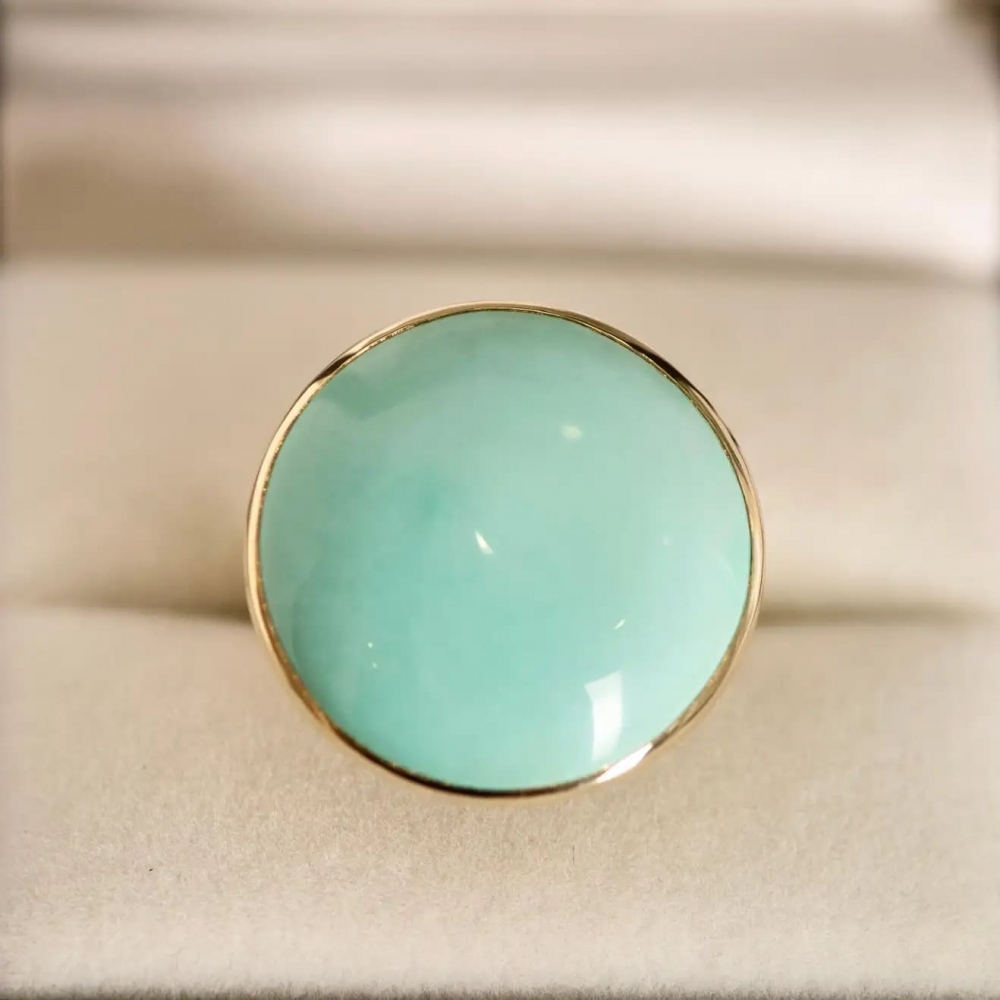 16.5 Carat Natural Blue Armenian Turquoise 18 Karat Yellow Gold Cocktail Ring