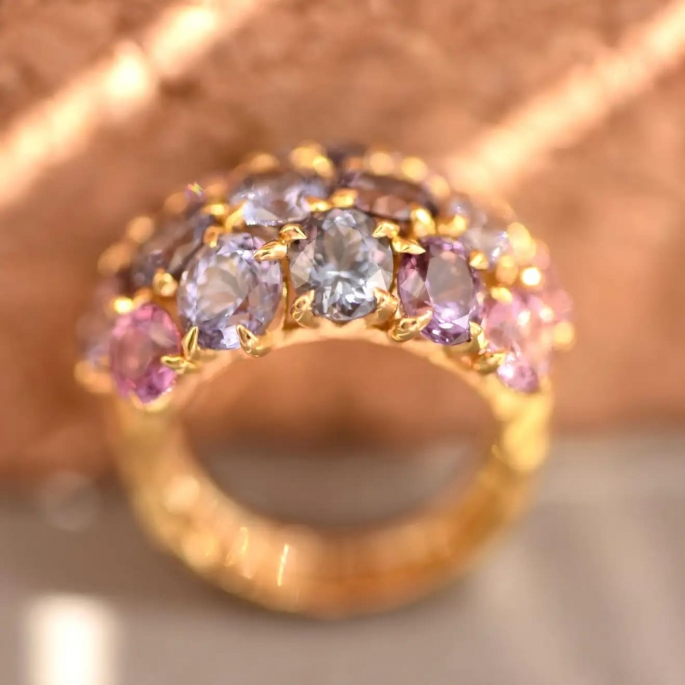10 Carat Natural Purple Spinel 14 Karat Yellow Gold Cocktail Ring by D&A