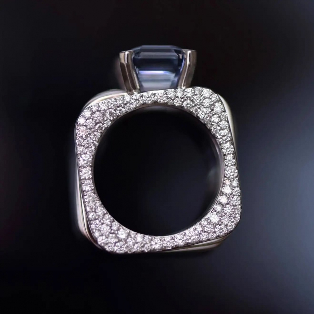 6,08 Carat Natural Sapphire Diamonds 18 Karat White Gold Ring 