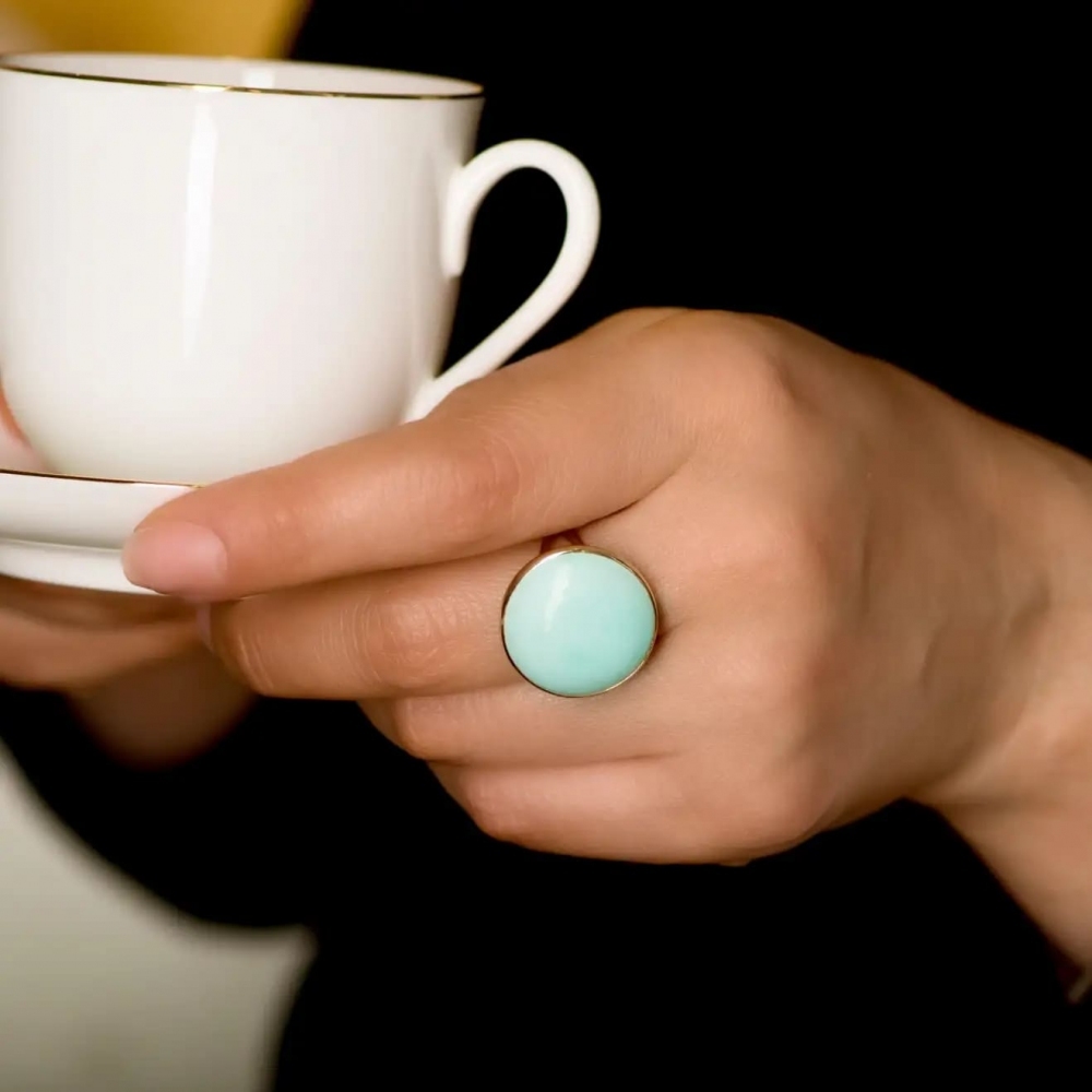 16.5 Carat Natural Blue Armenian Turquoise 18 Karat Yellow Gold Cocktail Ring