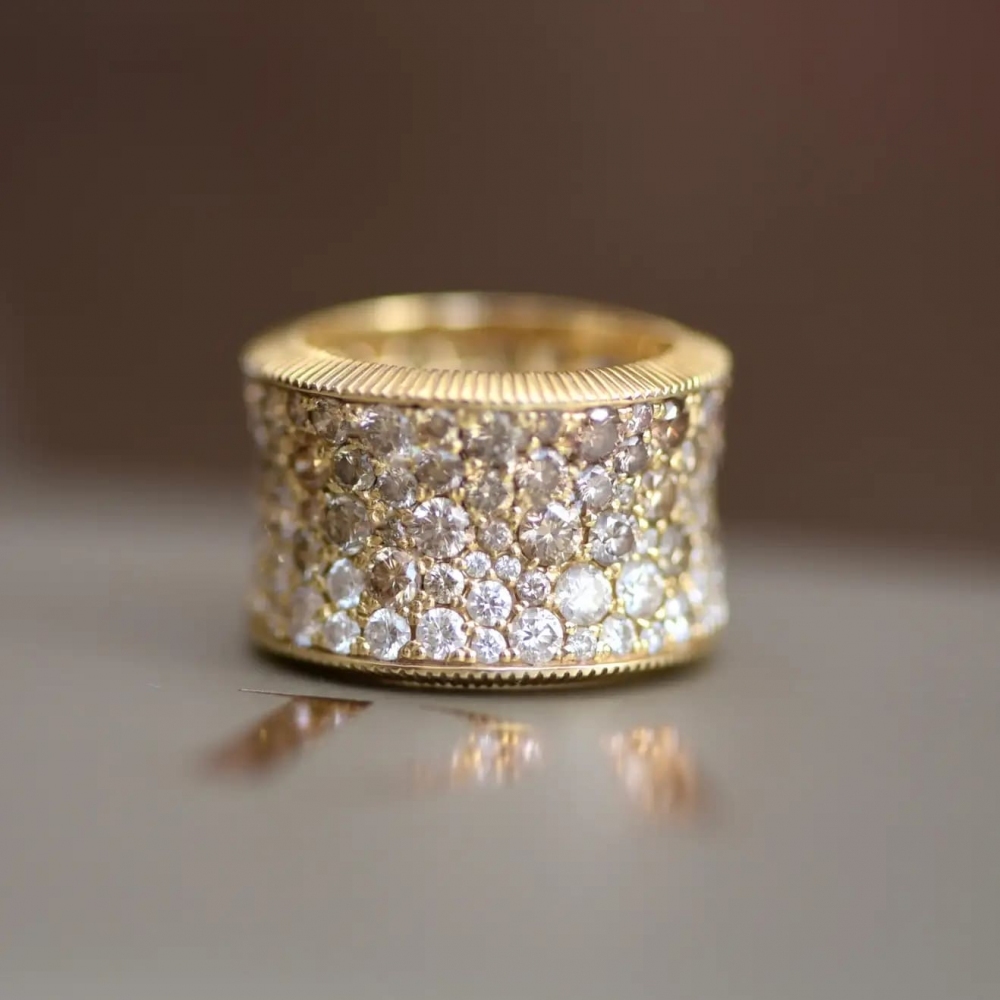 7 Carat Cognac, Champagne, White Diamonds 14 Karat Yellow Gold Ring Glow by D&A