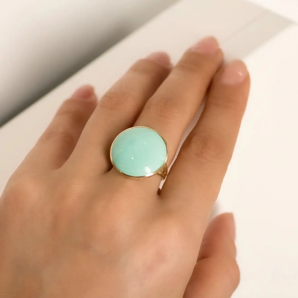 16.5 Carat Natural Blue Armenian Turquoise 18 Karat Yellow Gold Cocktail Ring