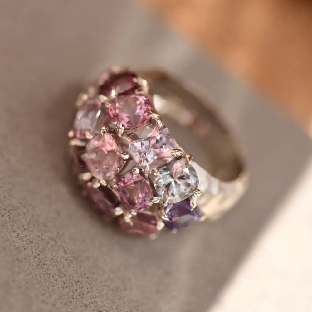 12 Carat Natural Grey Spinel 14 Karat White Gold Cocktail Ring by D&a