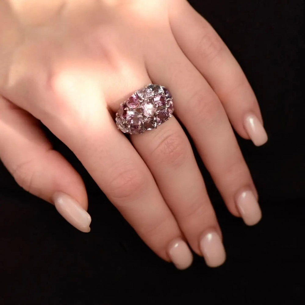 12 Carat Natural Grey Spinel 14 Karat White Gold Cocktail Ring by D&a