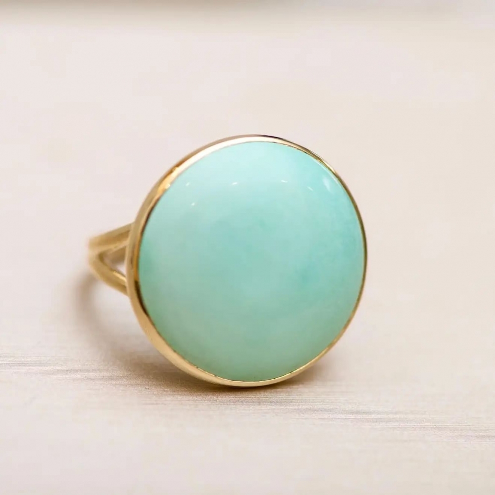 16.5 Carat Natural Blue Armenian Turquoise 18 Karat Yellow Gold Cocktail Ring
