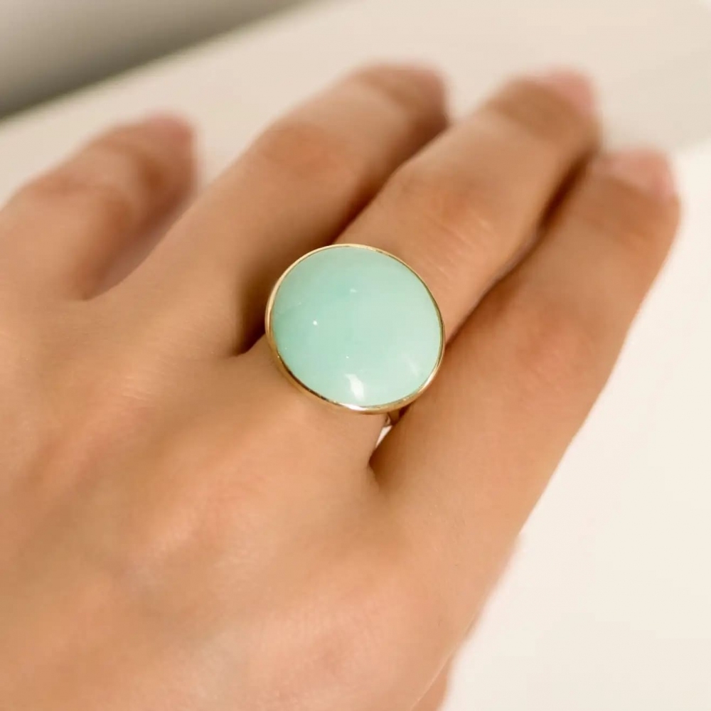 16.5 Carat Natural Blue Armenian Turquoise 18 Karat Yellow Gold Cocktail Ring