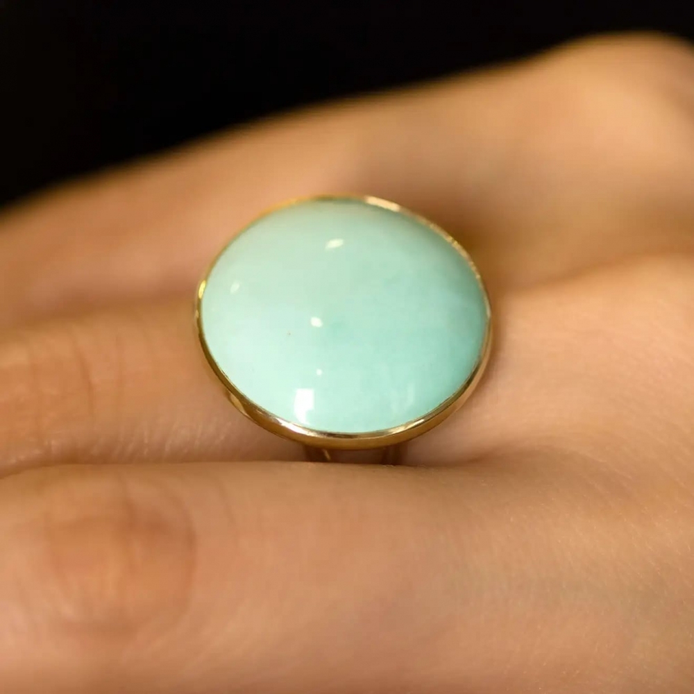 16.5 Carat Natural Blue Armenian Turquoise 18 Karat Yellow Gold Cocktail Ring