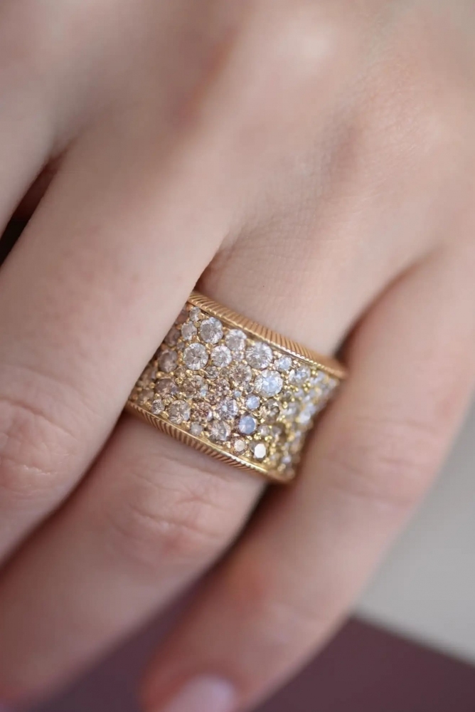 7 Carat Cognac, Champagne, White Diamonds 14 Karat Yellow Gold Ring Glow by D&A