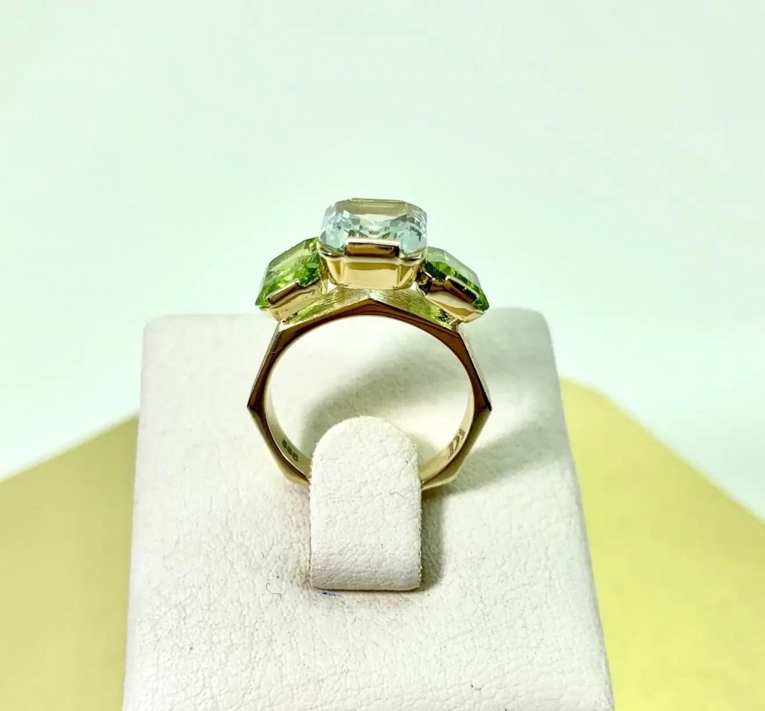 5.3 Carat Natural Green Amethyst and Peridot 14 Karat Yellow Gold Ring
