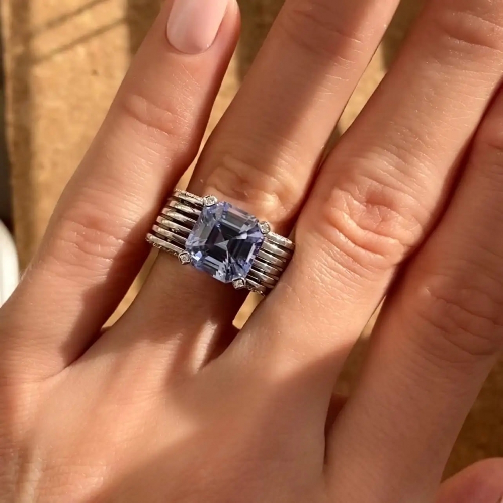 6,08 Carat Natural Sapphire Diamonds 18 Karat White Gold Ring 