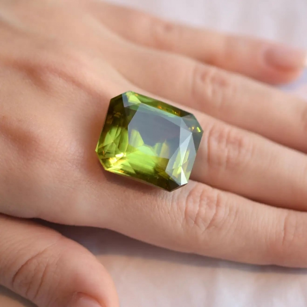 70 Carat Natural Green Madagascar Sphene Radiant Shape