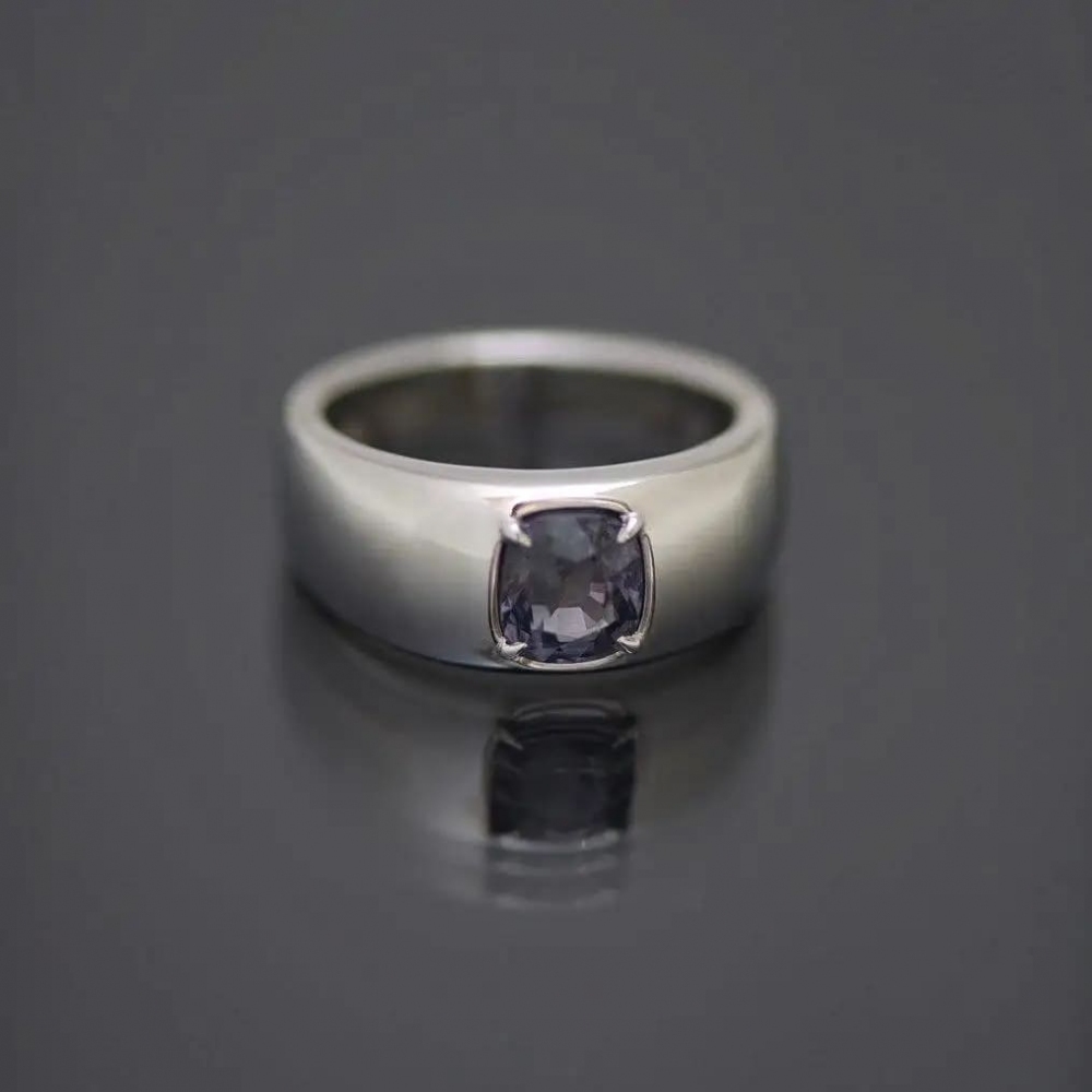 1.6 Carat Purplish Grey Natural Spinel 14 Karat White Gold Ring