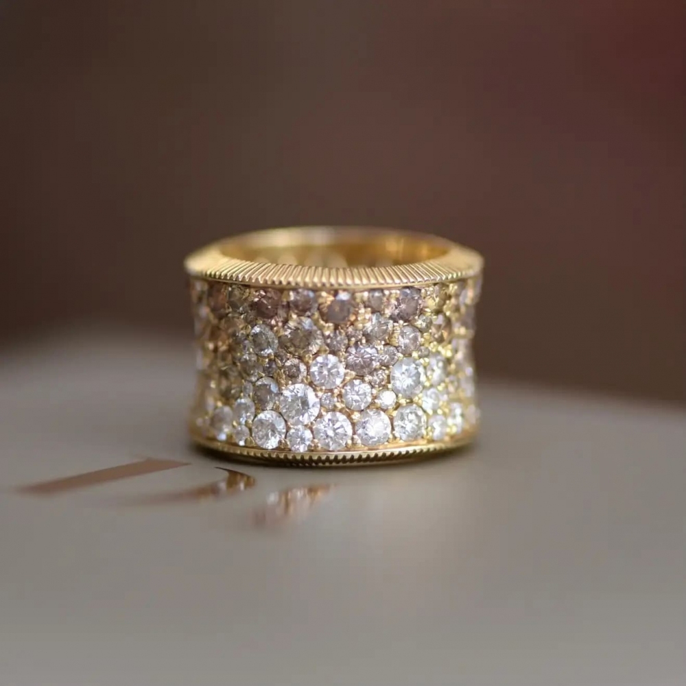 7 Carat Cognac, Champagne, White Diamonds 14 Karat Yellow Gold Ring Glow by D&A