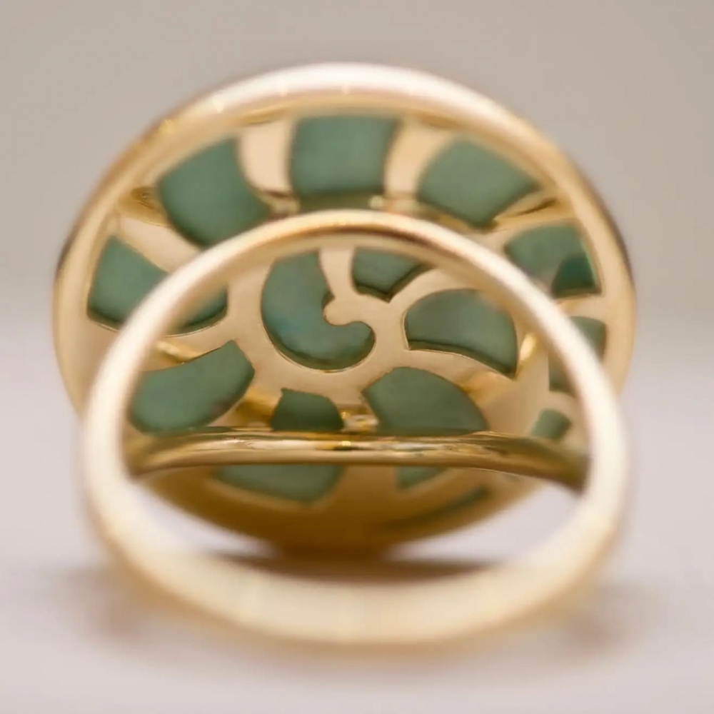 16.5 Carat Natural Blue Armenian Turquoise 18 Karat Yellow Gold Cocktail Ring