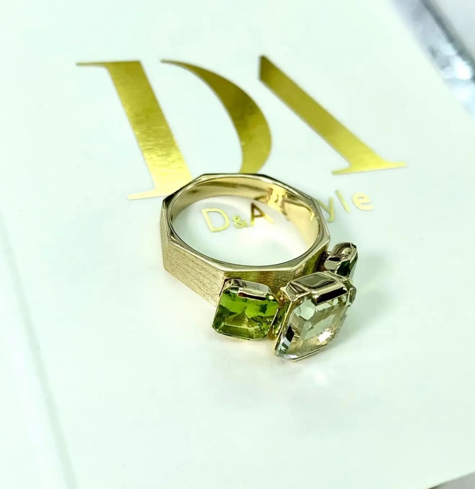 5.3 Carat Natural Green Amethyst and Peridot 14 Karat Yellow Gold Ring